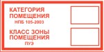 Табличка: Категория помещения, класс зоны помещения